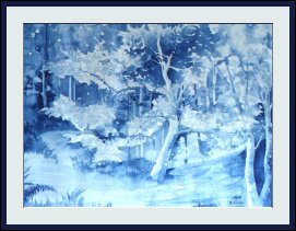 Aquarelle - "Rve en bleu" Sous-bois (Emile Wouters)